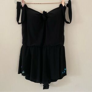 Aqua Green Women's Black Romper Swimsuit